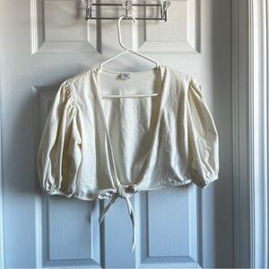 Cream Tie-Front Women's Top